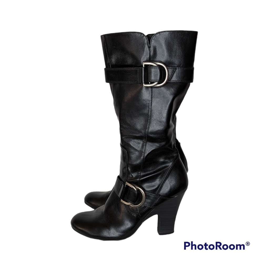 American Eagle Outfitters Boots Womens Sz 8.5 Black Faux Leather Silver Buckles - Picture 10 of 16